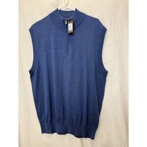 F/X Fusion Sweater Vest L Mock Neck 1/4 Zip Knit Cotton Thermal Navy Blue‎ NWT